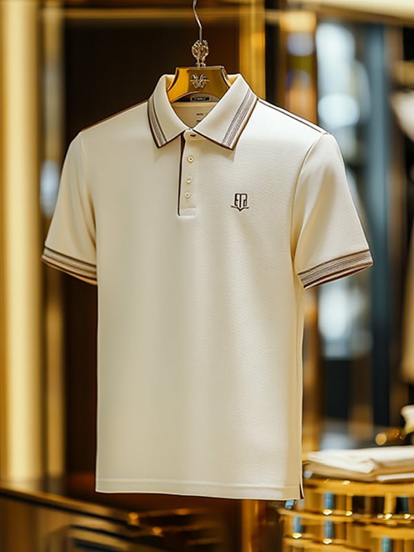 Camisa polo ejecutivo rayas Logo con botones de manga corta para hombre