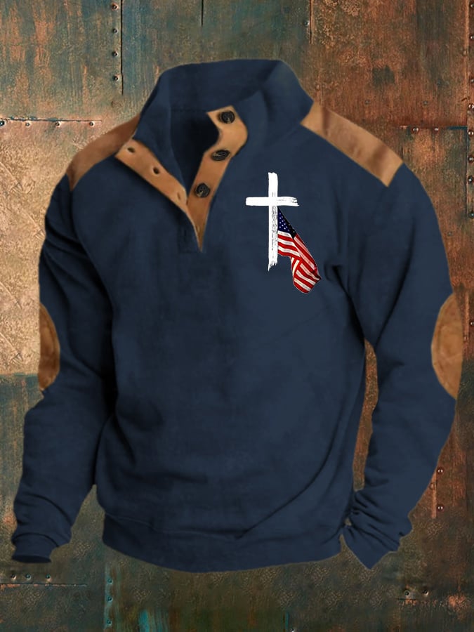 Sudadera retro Western en bloques de color Belief estampado de manga larga para hombre