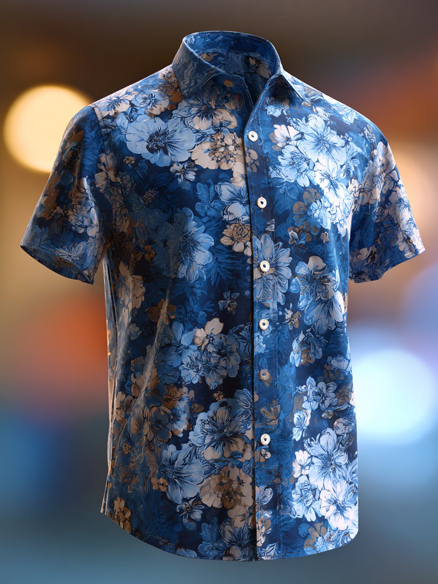 Camisa ejecutivo casual floral estampado solapa de manga corta para hombre