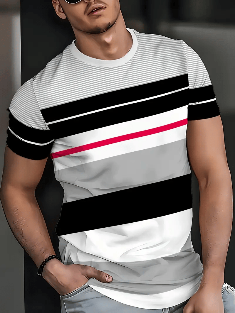 Camiseta ejecutivo rayas Logo estampado de manga corta para hombre