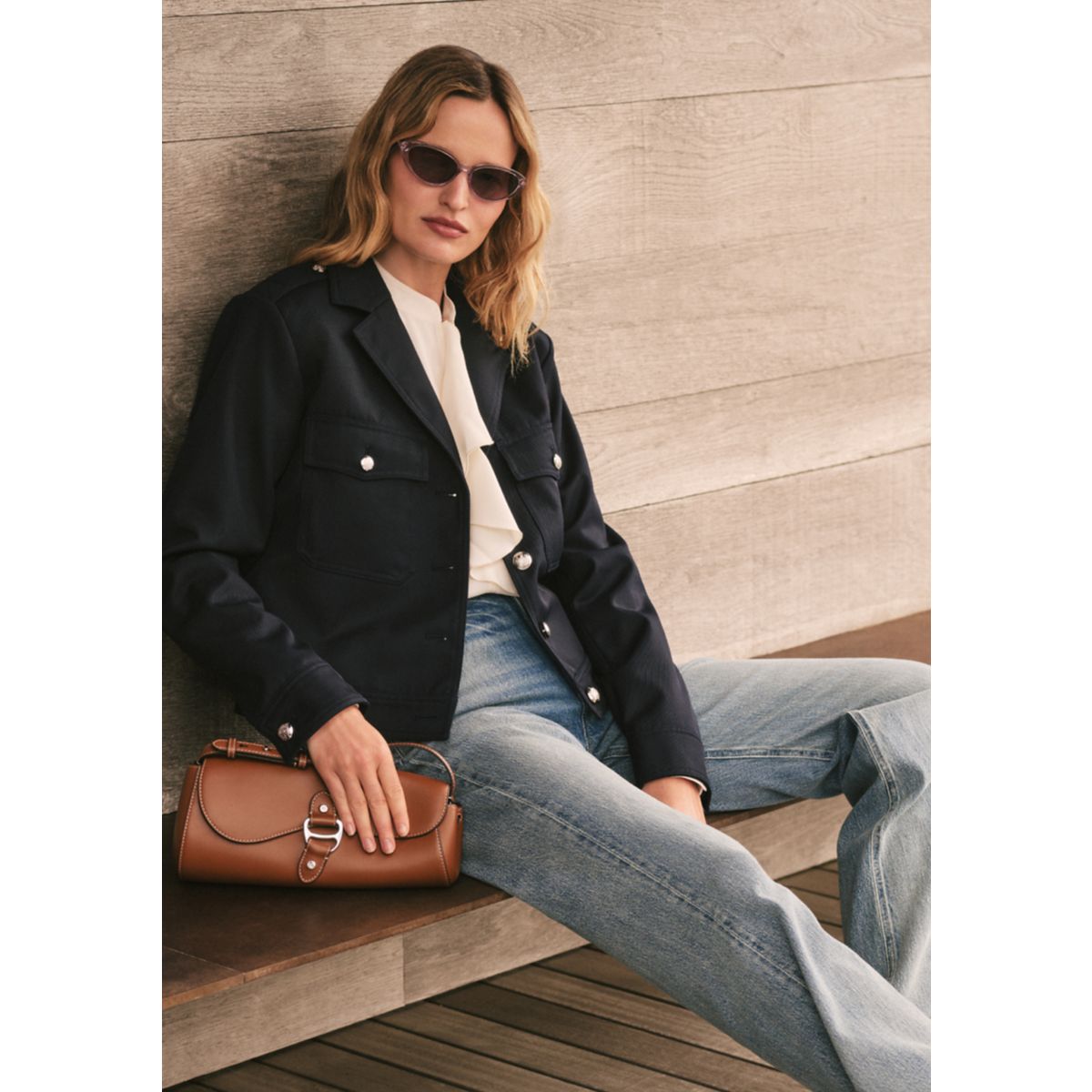 Women's Cropped Wool-Blend Twill Jacket - 1