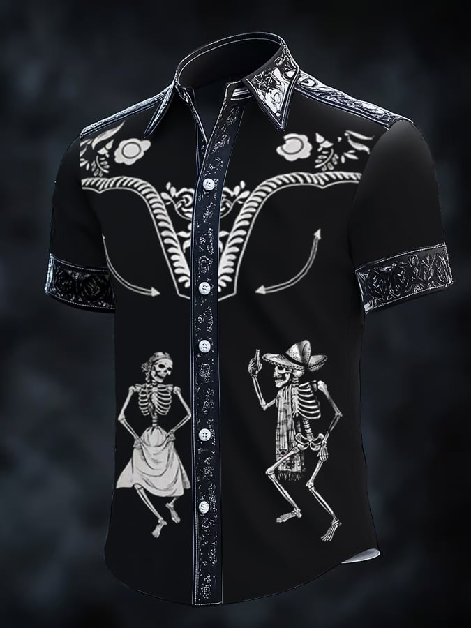 Camisa retro Western estampado de manga corta para hombre