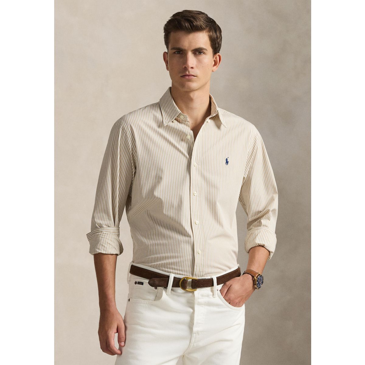 Classic Fit Striped Stretch Poplin Shirt - 6