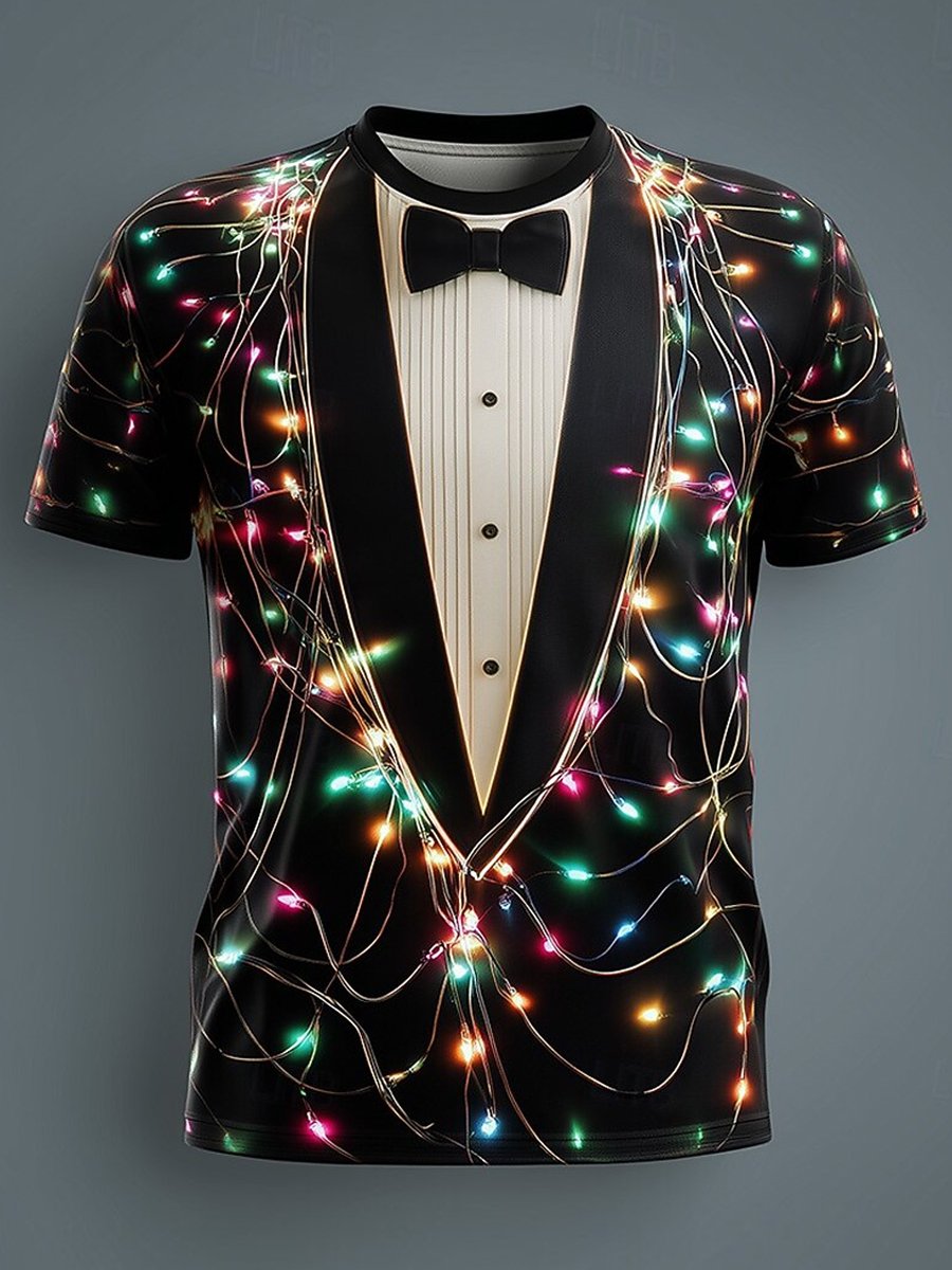 Camiseta Christmas Lights Tuxedo 3D para hombre