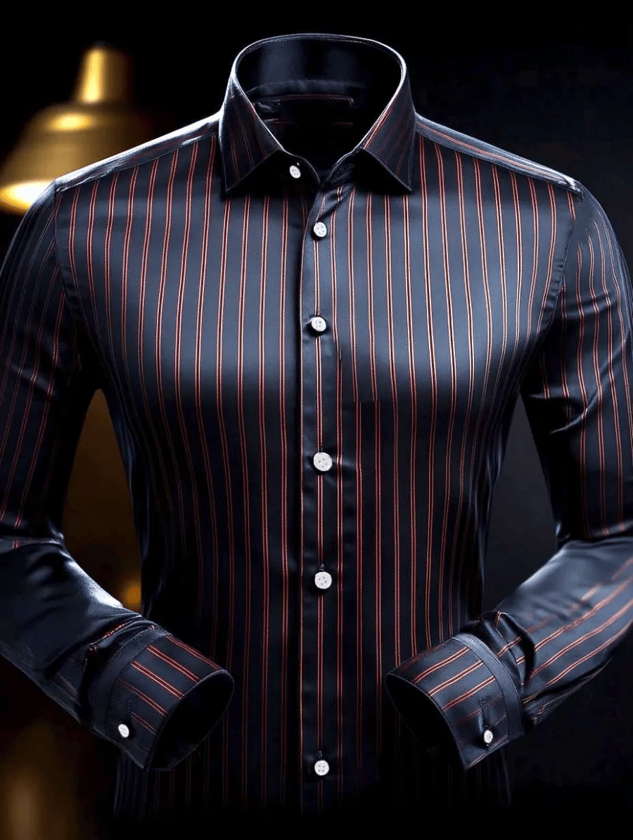 Camisa satén de lujo ejecutivo a cuadros de manga larga para hombre
