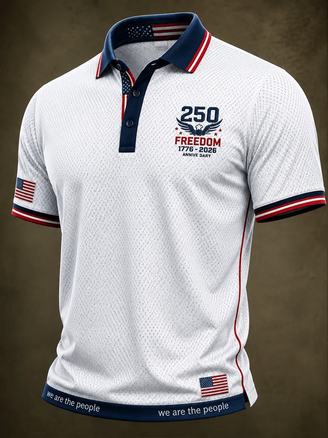 Camisa polo USA 1776-2026 estampado para hombre