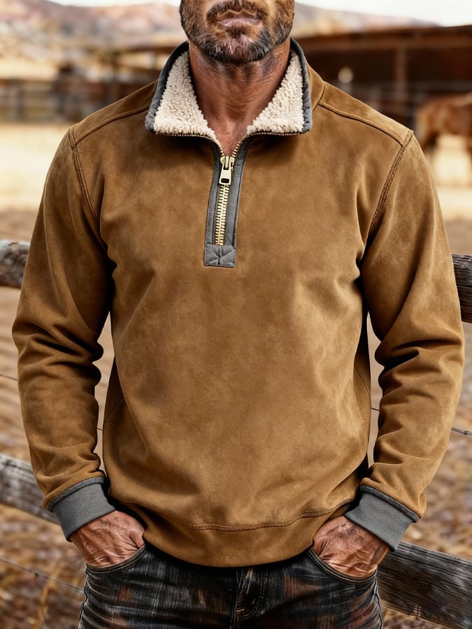 Sudadera retro Patchpara trabajo Comfortable en bloques de color cierre para hombre