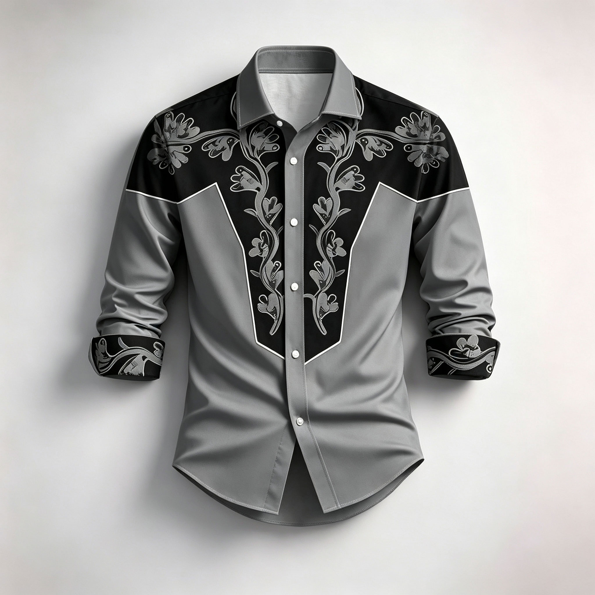 para hombre Gray estampado de manga larga camisa