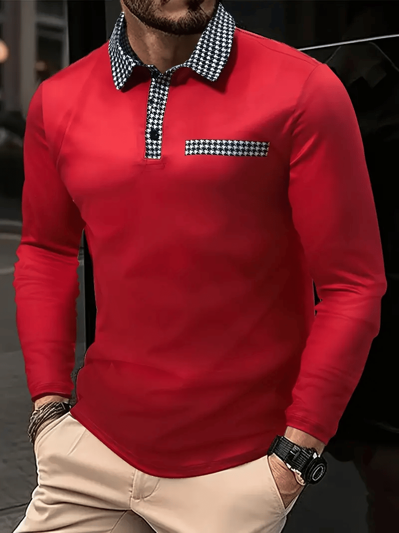 Camisa polo ejecutivo casual a rayas de manga larga para hombre