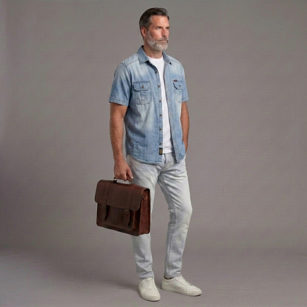 Camisa Summer de manga corta Denim para hombre