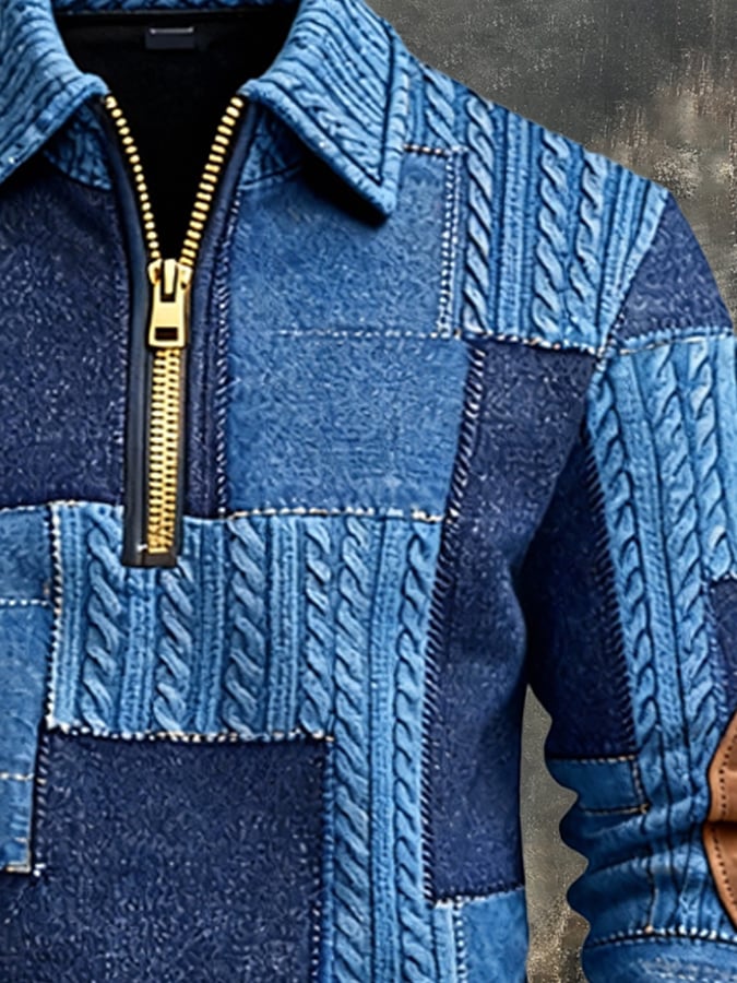Sudadera retro en bloques de color estampado cierre para hombre