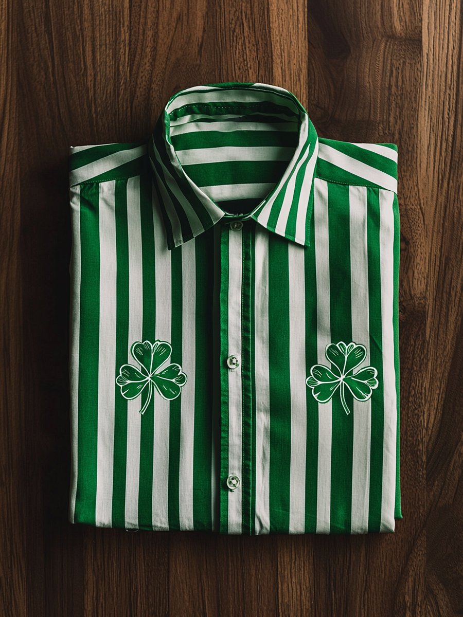 Camisa casual St. Patrick a rayas de manga larga para hombre