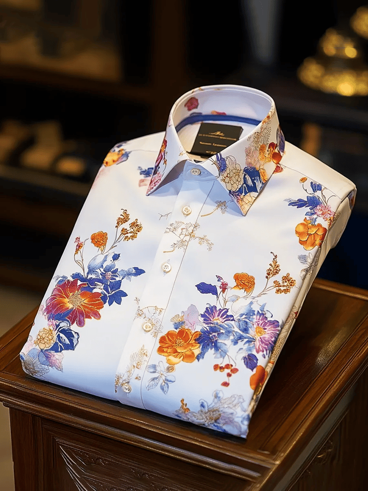 Camisa de lujo clásico Ukiyo-e de manga larga para hombre
