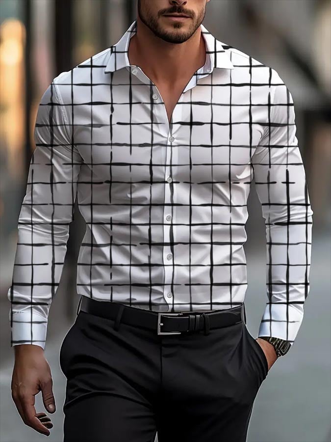 Camisa ejecutivo casual a rayas de manga larga para hombre