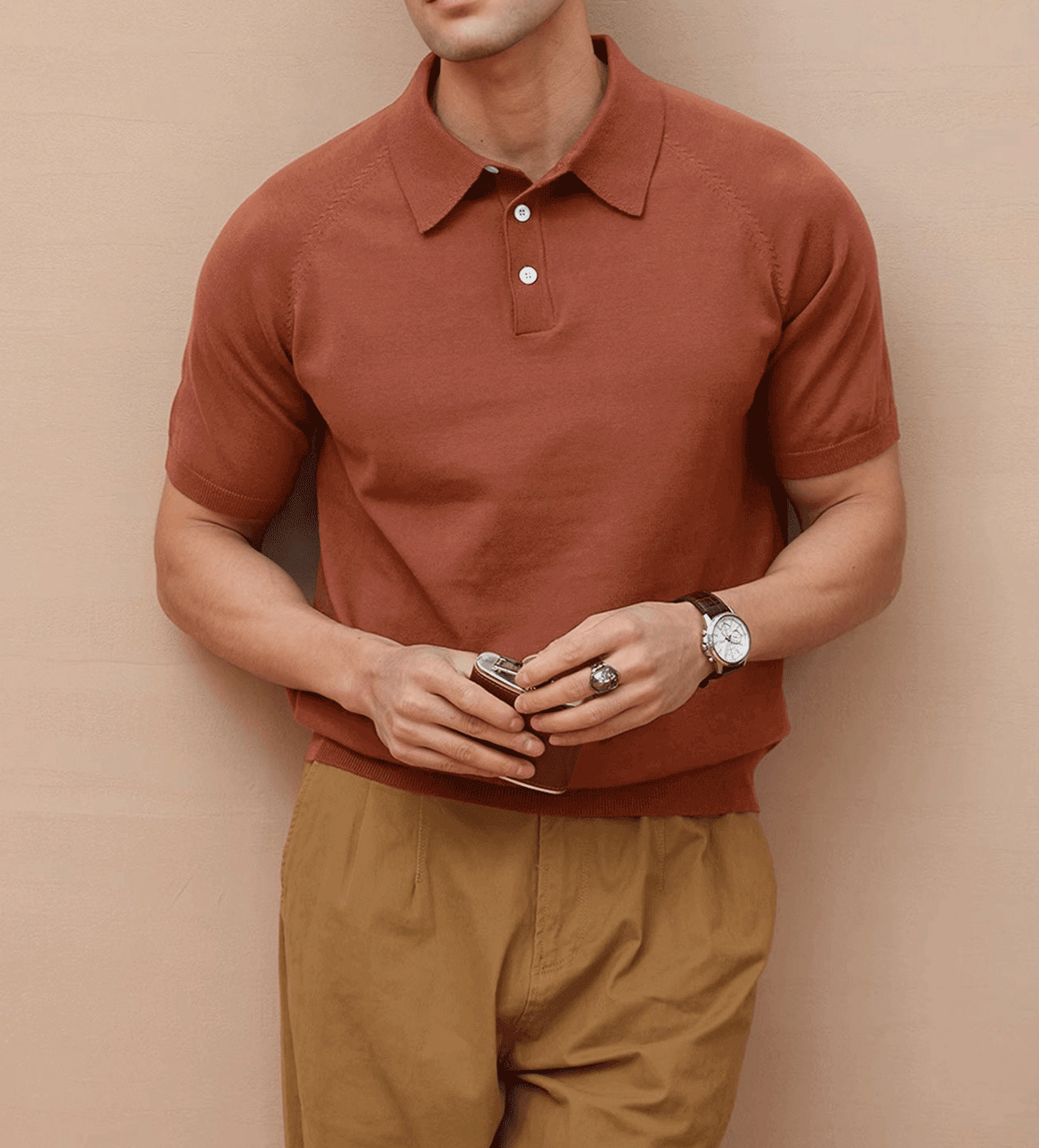 Gentletejido de manga corta tejidoted Polo