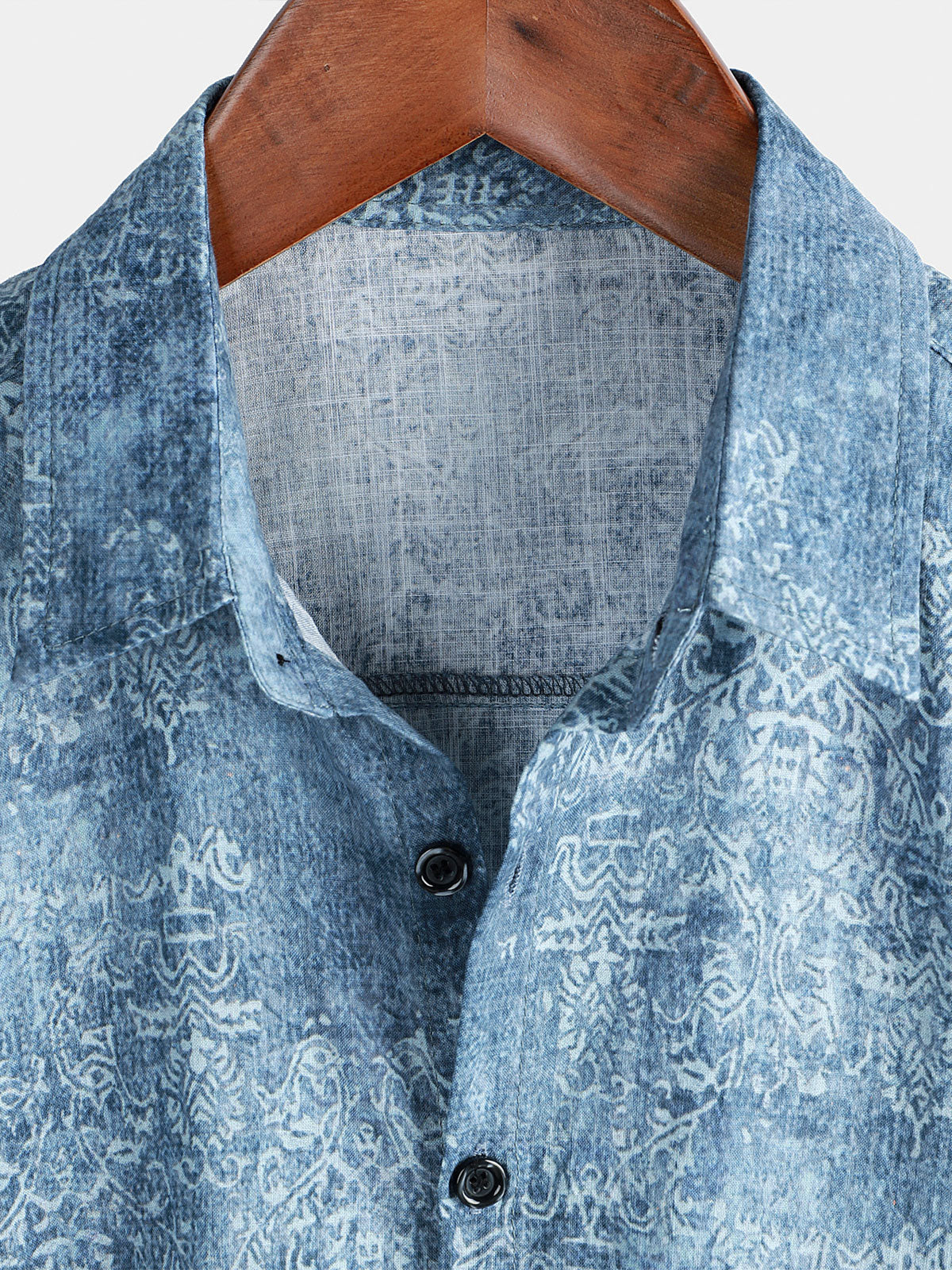 Camisa de algodón vintage Light Blue de manga corta Summer Button Up para hombre