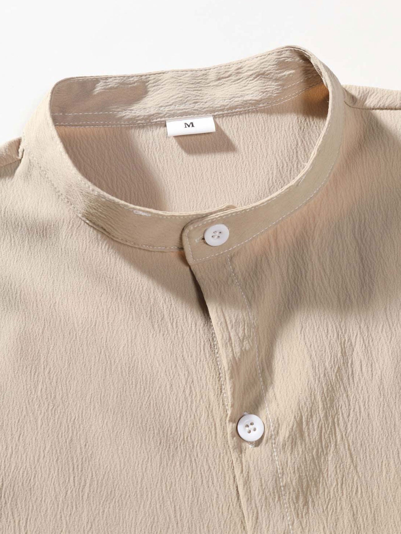 Camisa Crinkled Texture Stand Collar