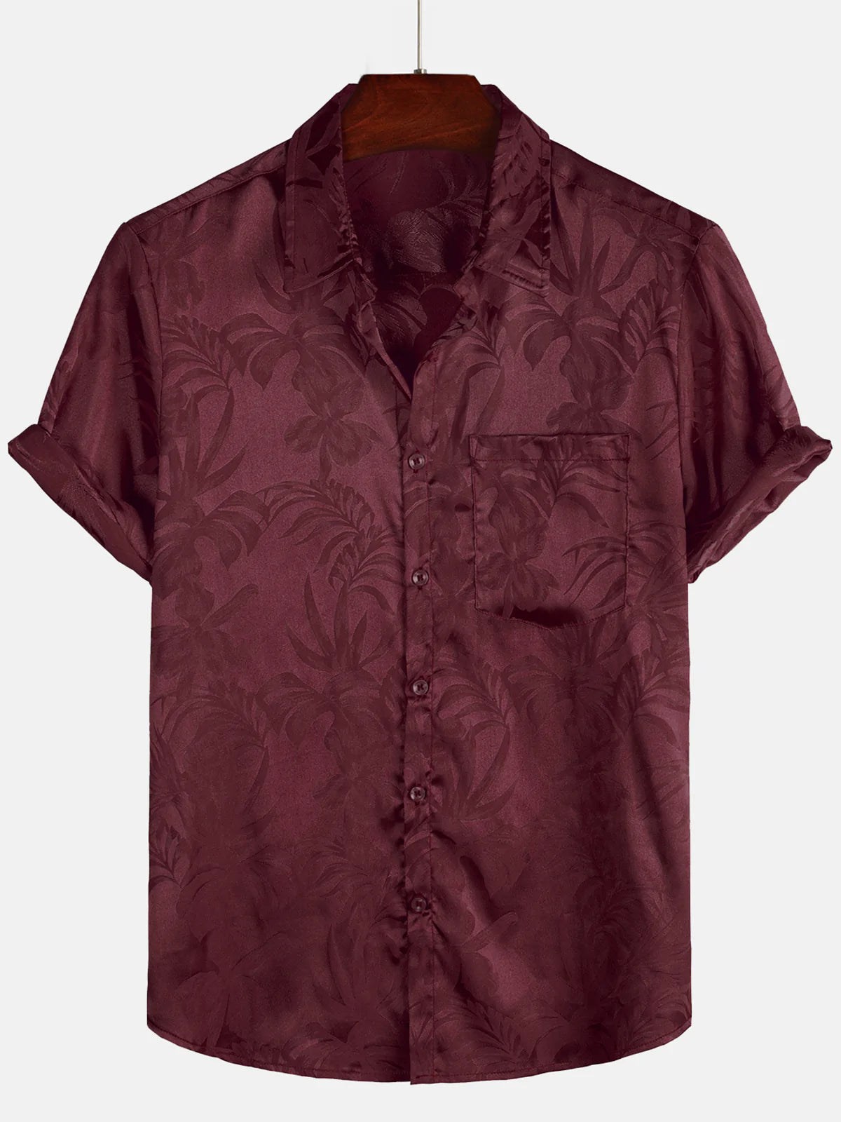 Camisa Jacquard Flowers Button Up Pocket floral Summer Cool de manga corta Tops Beach Vacation para hombre