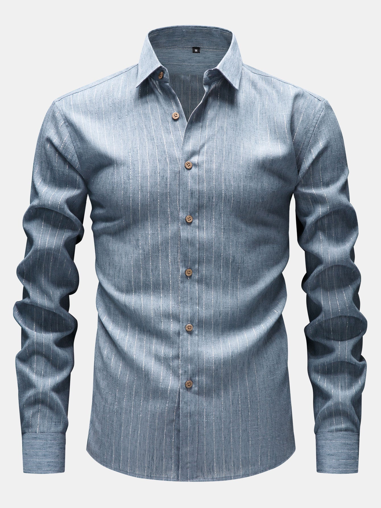 Camisa de manga larga rayas de lino Look Button Up