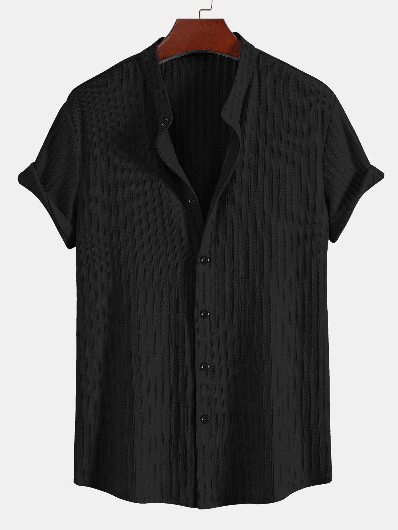 Camisa Muscle Fit Texture Ribbed Stand Collar