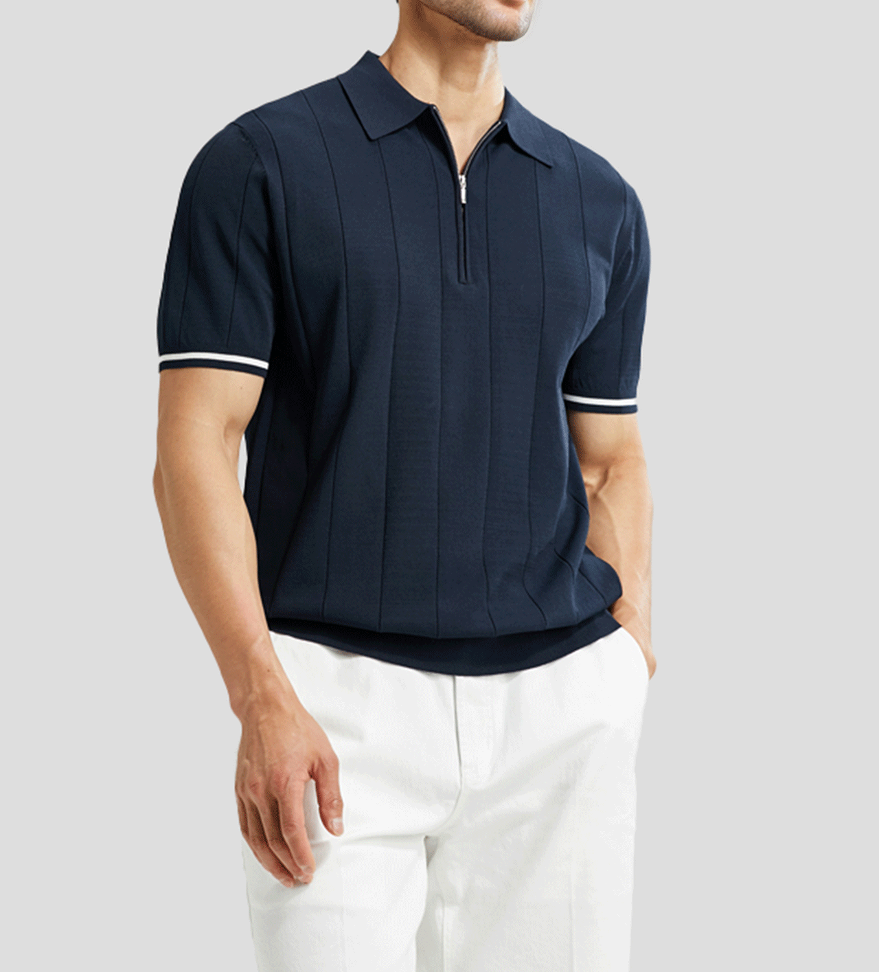 Cooltejido transpirable de manga corta Zip tejidoted Polo