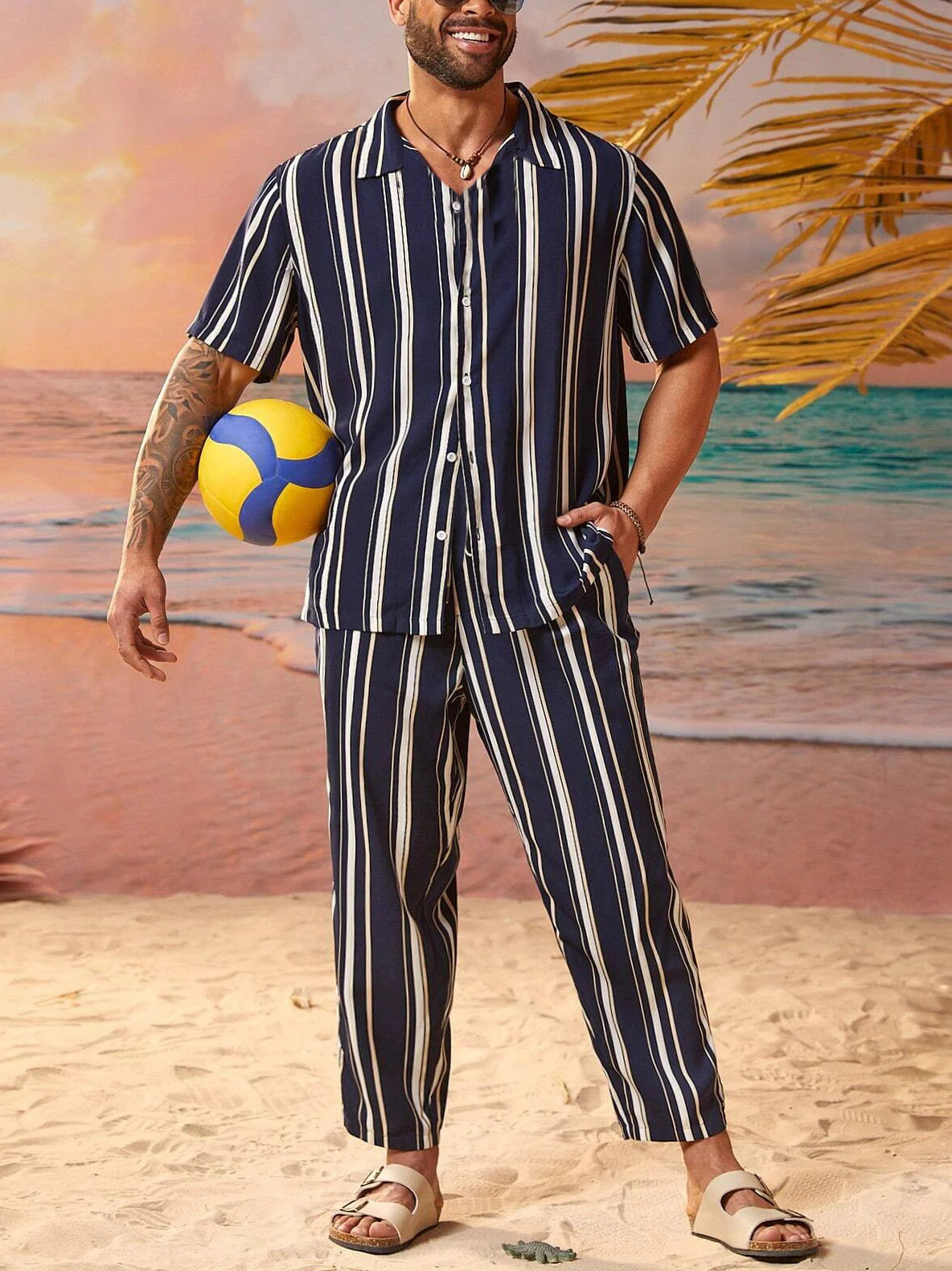 Camisa Hawaiian estampado de manga corta Walking Set 3 Colors 415 para hombre