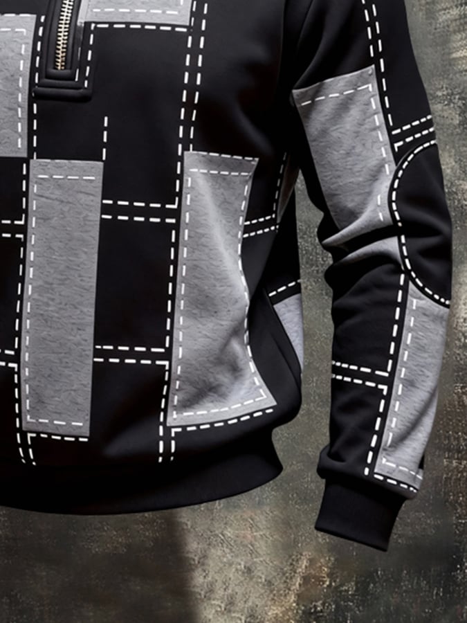 Sudadera retro en bloques de color estampado Color-Blocked con cierre para hombre