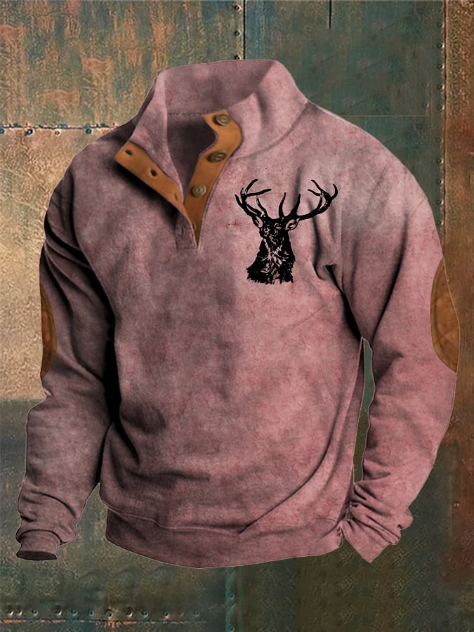 Sudadera Western Style estampado Stand cuello Button para hombre
