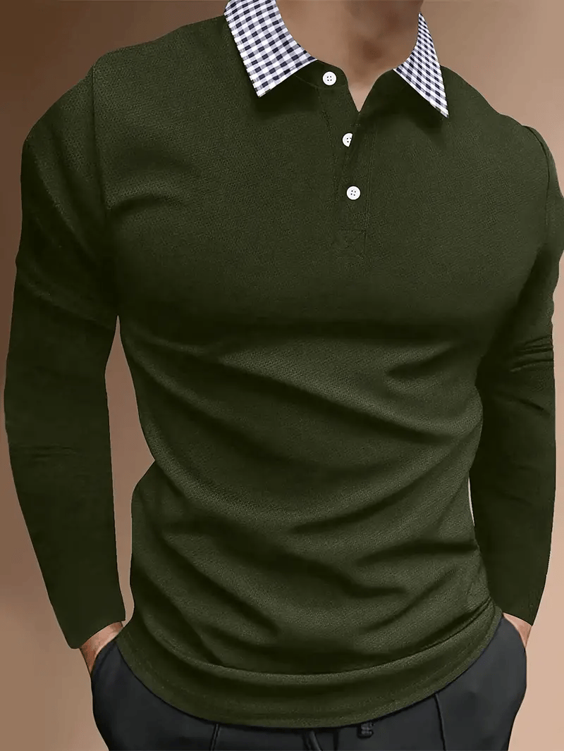 Camisa polo ejecutivo casual a rayas de manga larga para hombre