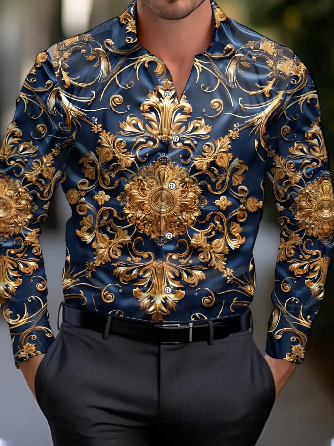 Camisa ejecutivo casual estampado de manga larga para hombre