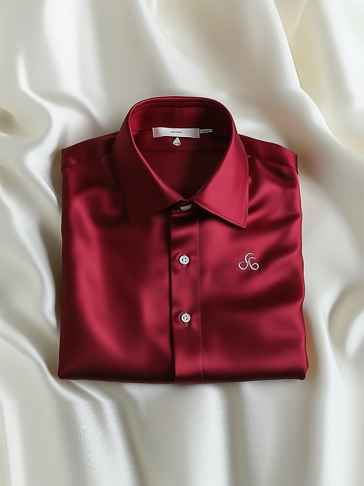Camisa Dark Red ejecutivo casual solapa Logo de manga corta para hombre