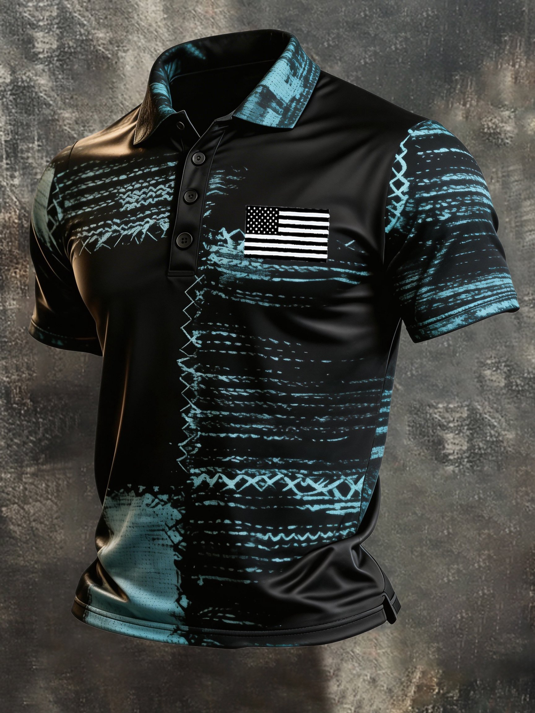 Camisa polo retro Patriotic Color-Block de manga corta para hombre