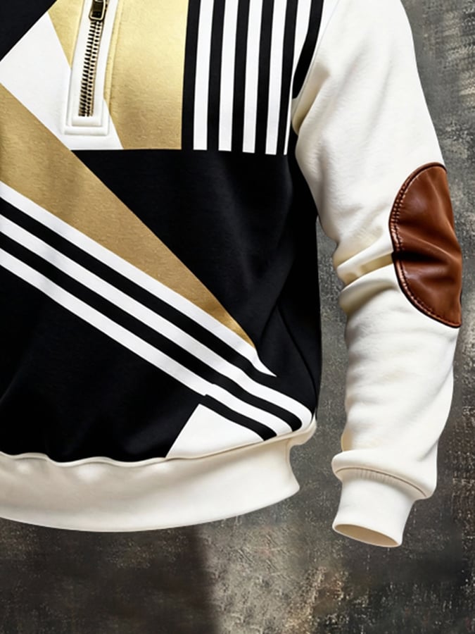 Sudadera retro en bloques de color estampado Color-Blocked con cierre para hombre