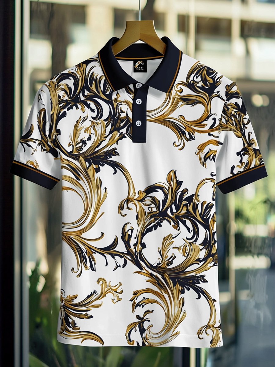 Camisa polo Resort floral estampado Button de manga corta para hombre