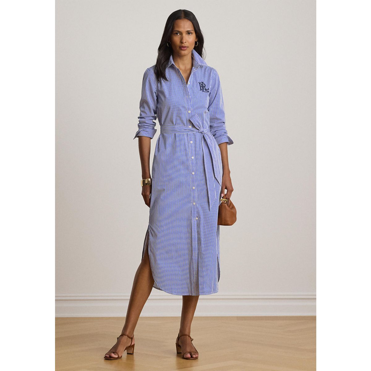 Women's Striped Cotton Broadcloth Shirtdress - 1