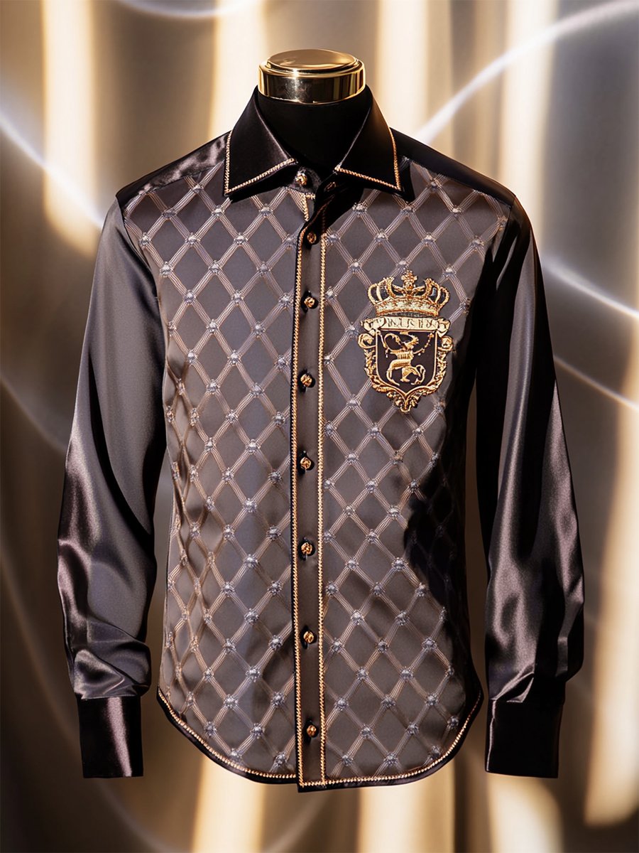 Camisa satén Luxe de manga larga con botones para hombre