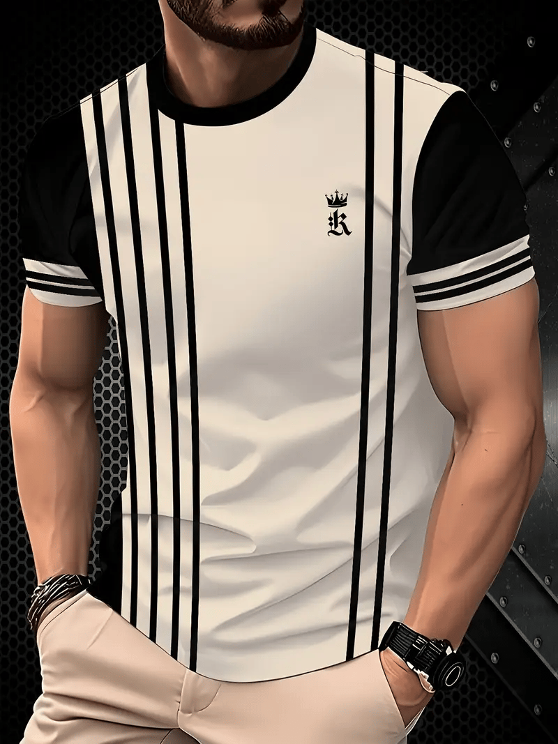 Camiseta ejecutivo rayas Logo estampado de manga corta para hombre