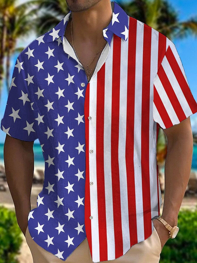 Camisa American Flag Hawaiian casual estampado para hombre