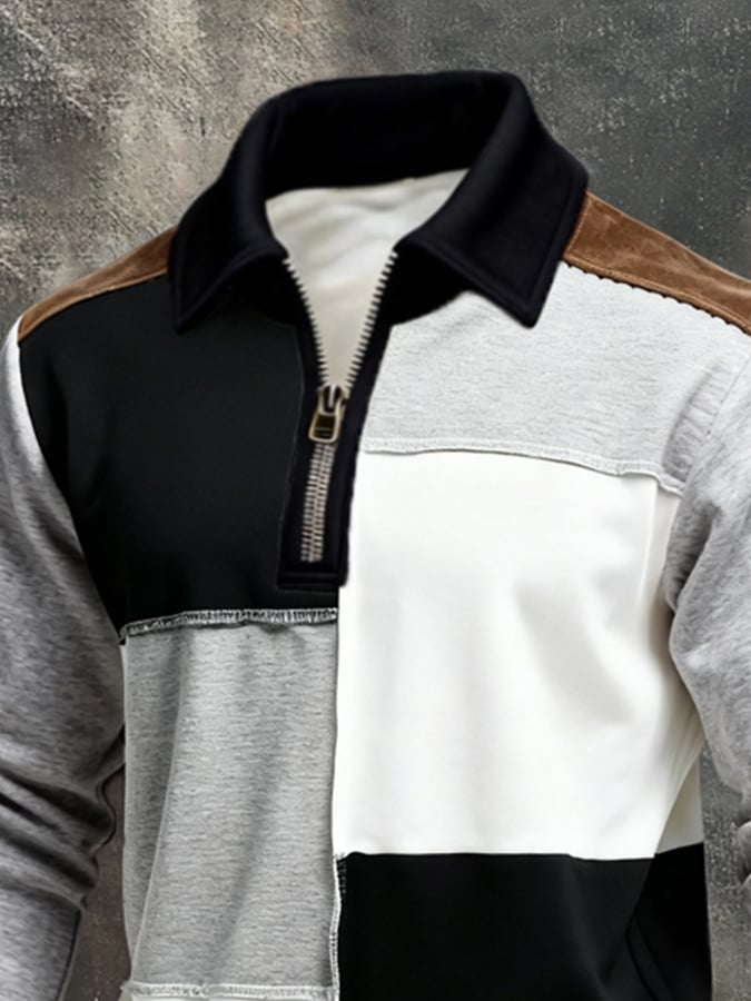 Sudadera vintage Style Color-Block de manga larga para hombre