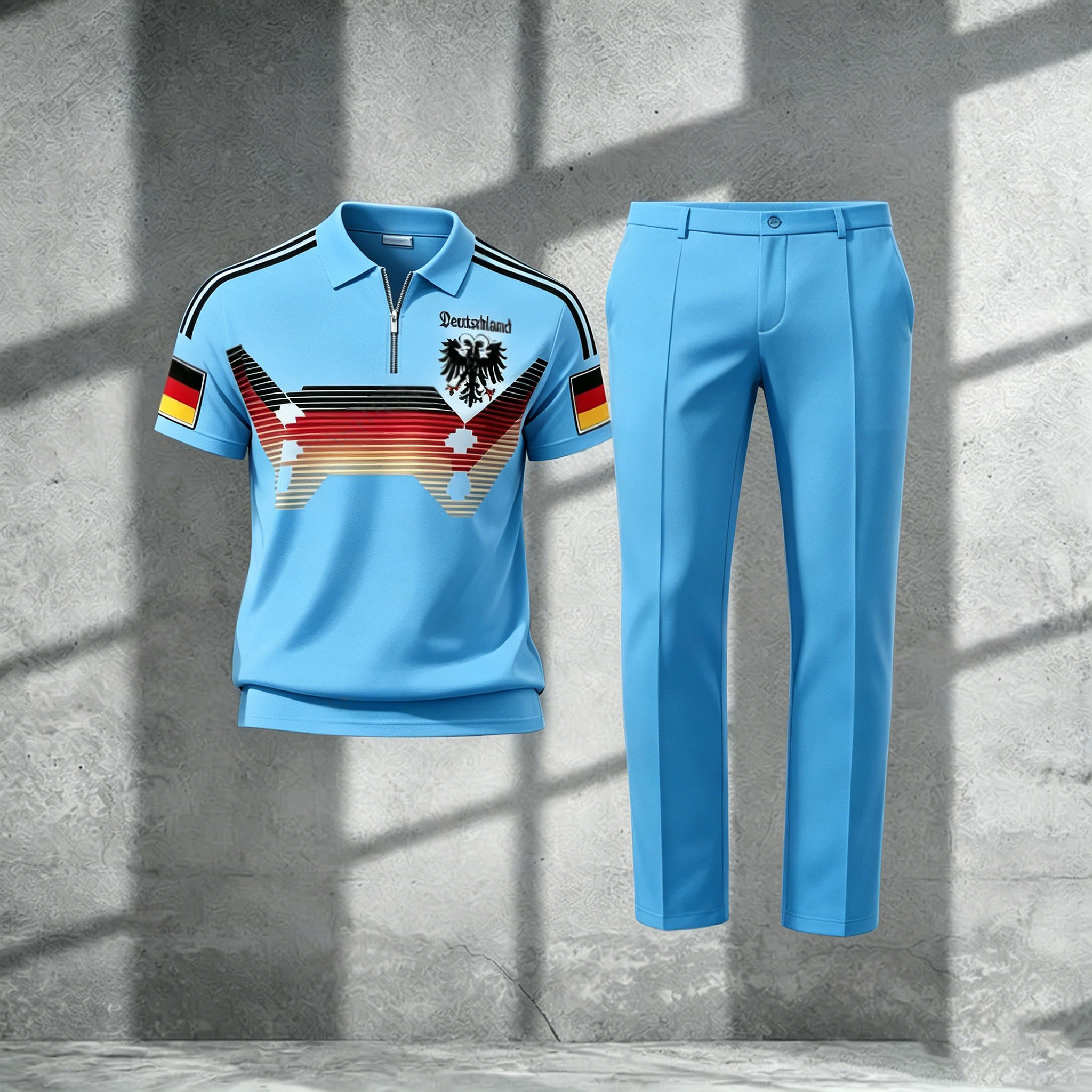 Conjunto de dos piezas casual Blue estampado Polo de manga corta camiseta And pantalón para hombre