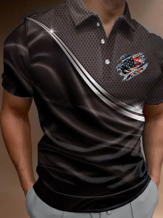 Camisa polo casual Independence Day Flag estampado para hombre