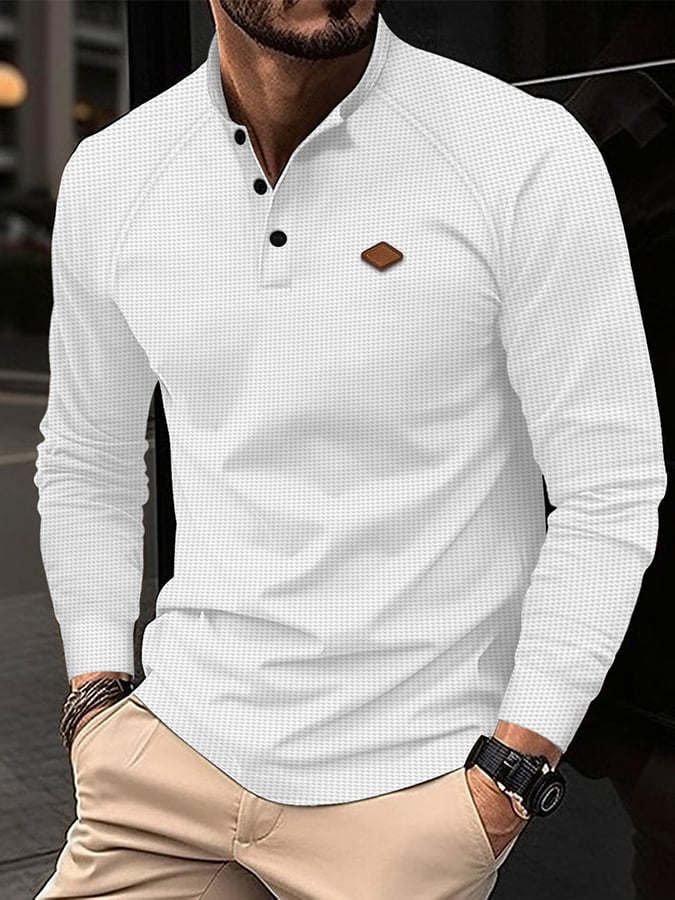 Casual Waffle Button Polo para hombre