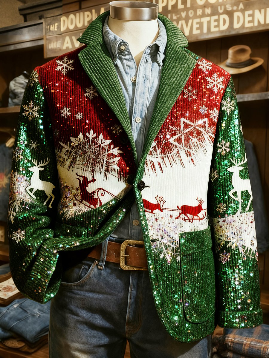 Saco pana Santa and Reindeer solapa para hombre