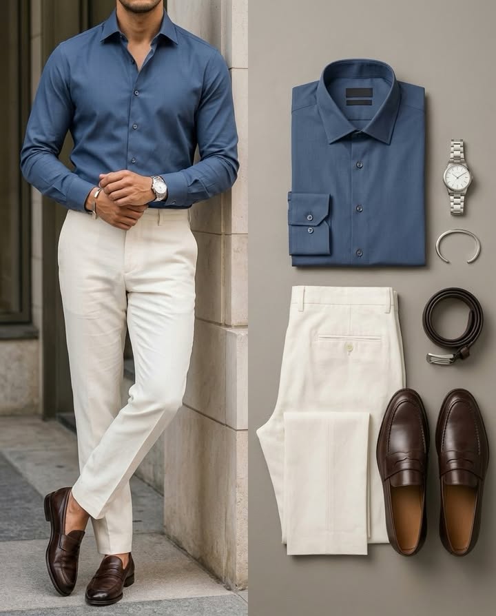 Conjunto de dos piezas ejecutivo casual Dark Blue camisa And Trousers para hombre
