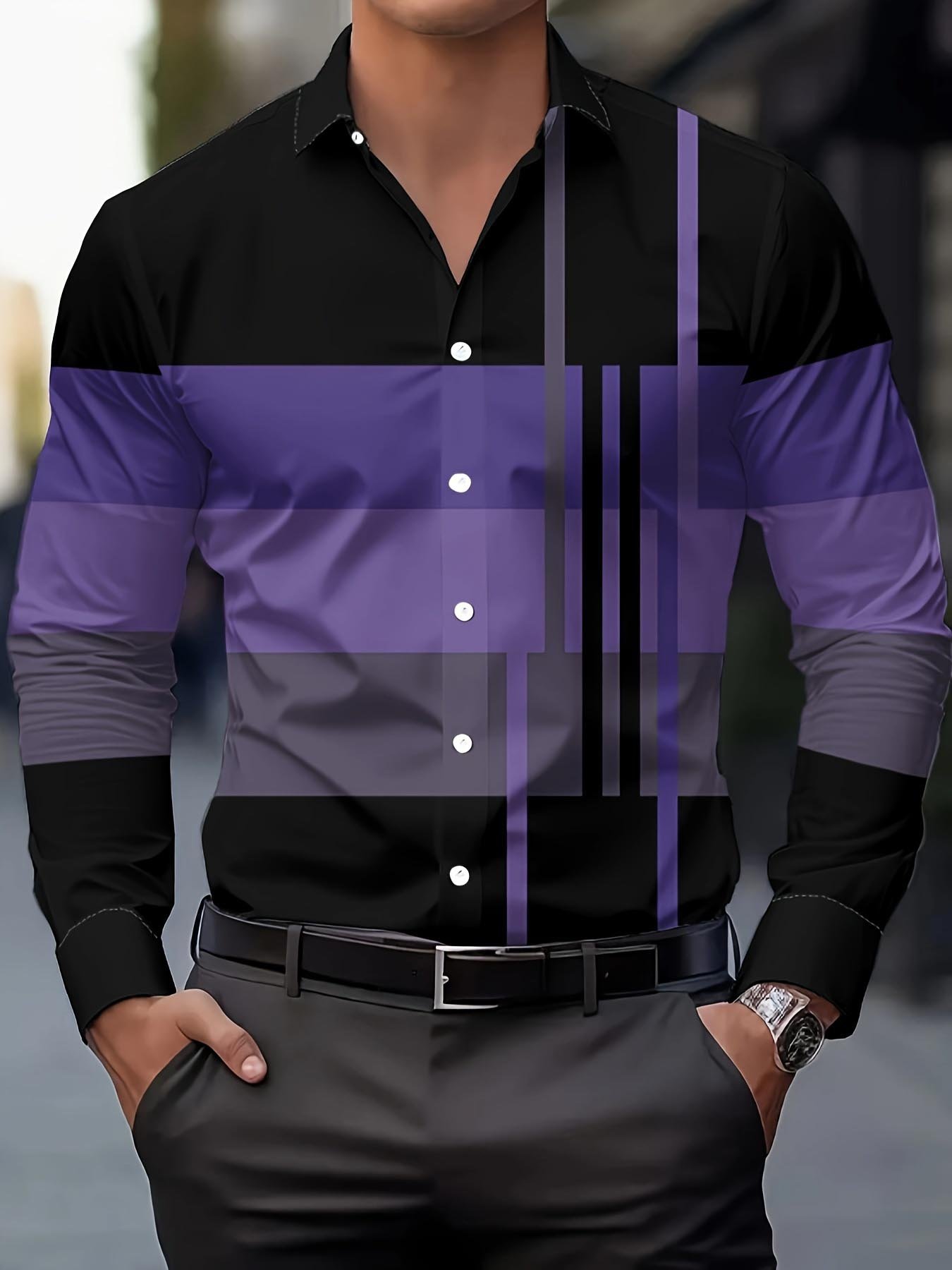 Camisa Street Style ejecutivo casual estampado de manga larga para hombre
