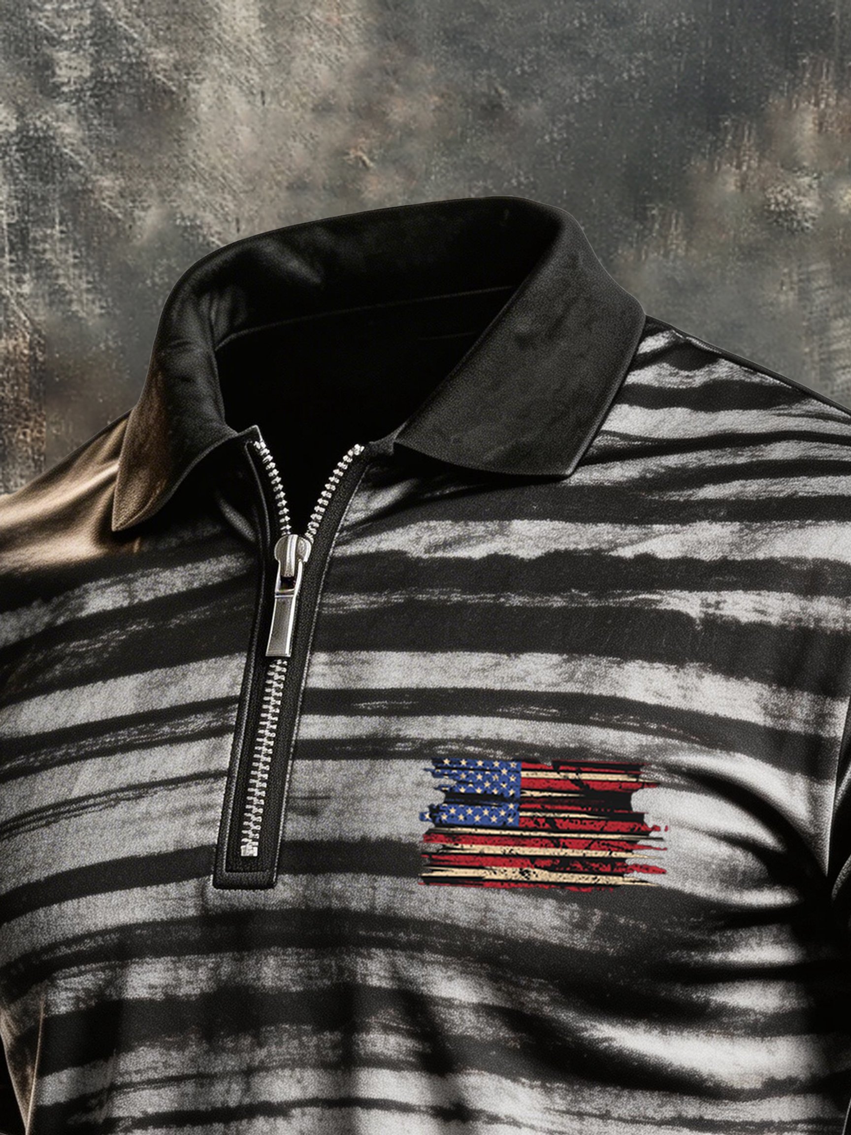 Camisa polo retro "Patriot" Color-Block de manga corta Half-Zip para hombre