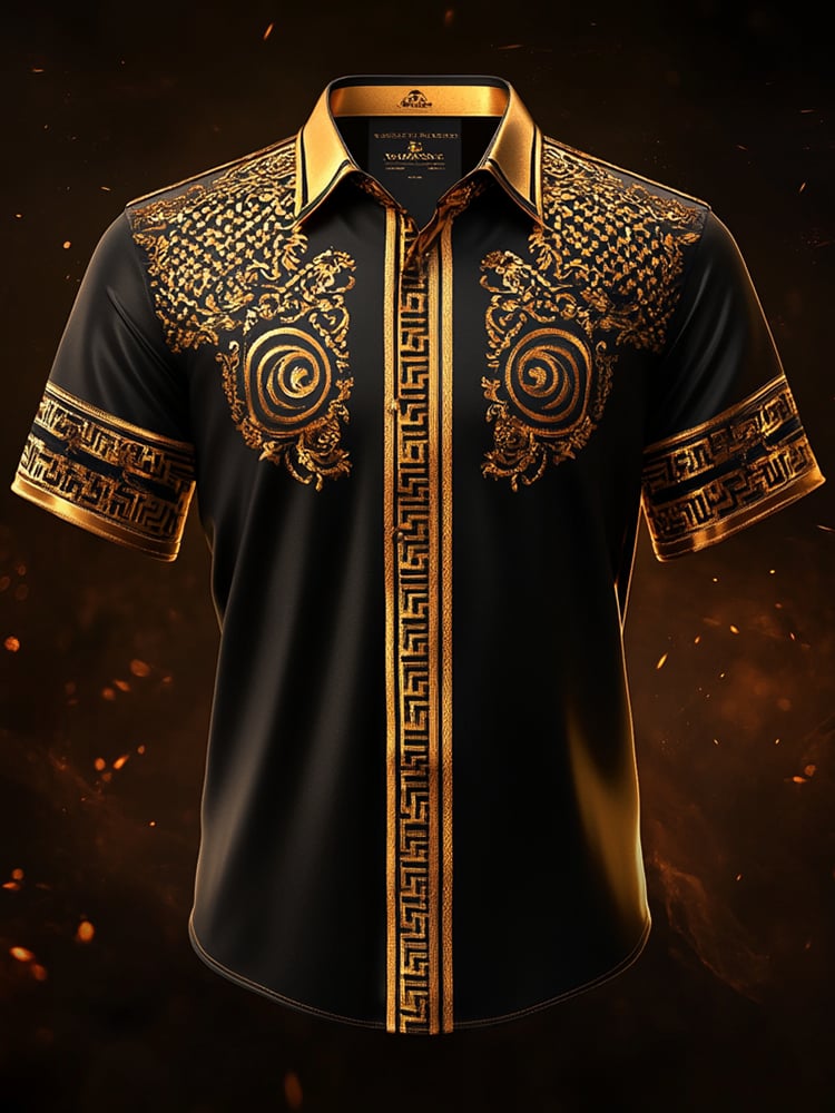 Camisa satén Luxe estampado de manga corta Button para hombre