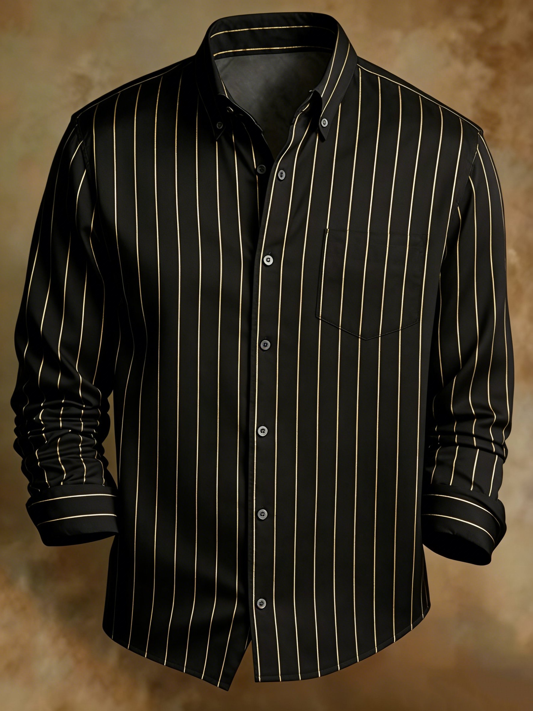 Camisa retro Abstract Art estampado Black a rayas diseño ejecutivo Style para hombre