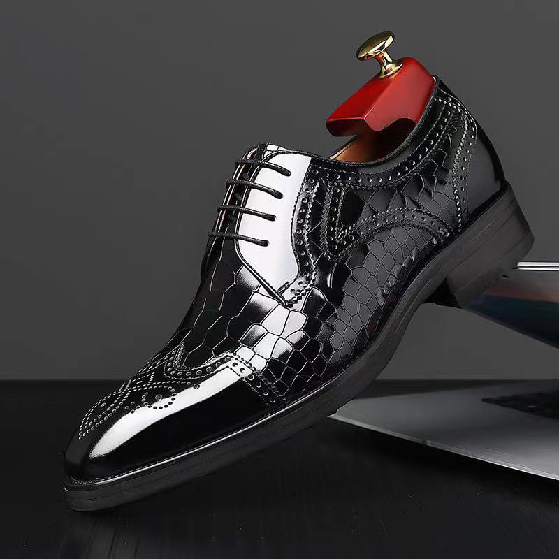 Zapatos formal casual Cubic Square Toe Faux cuero Brogues Derby para hombre