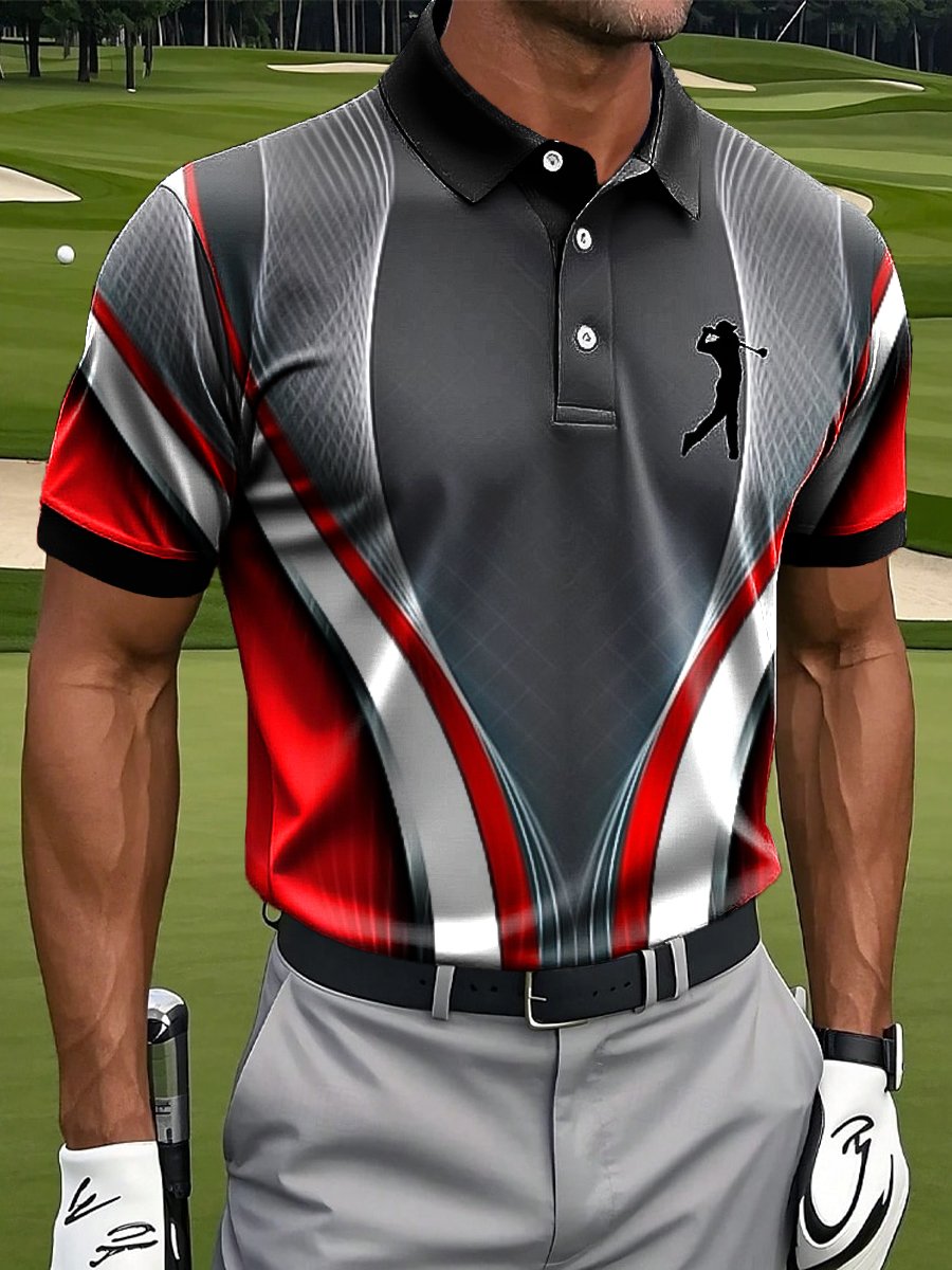 Camisa polo casual Contrast Color de manga corta para hombre